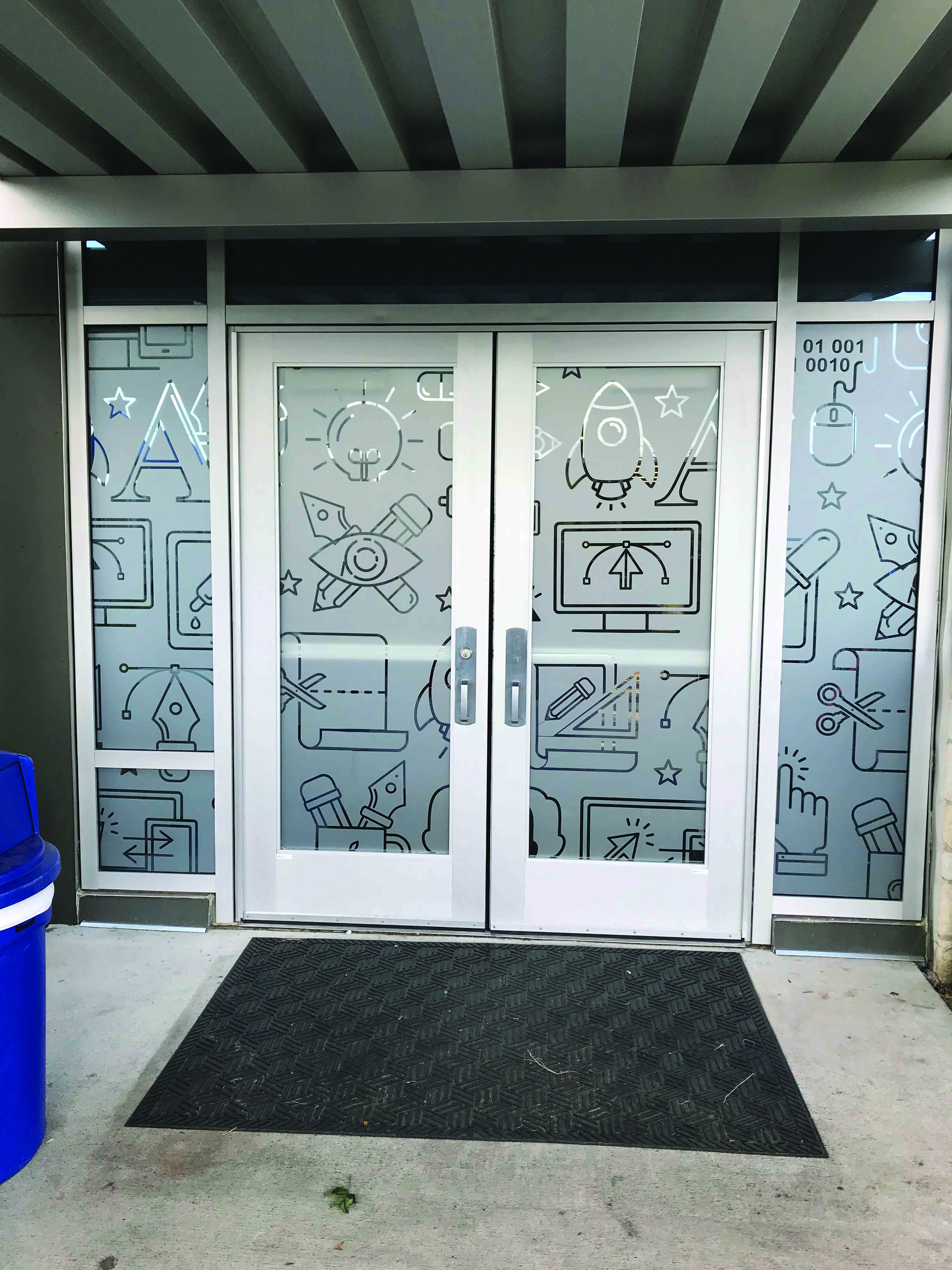 Frosted window graphics for privacy